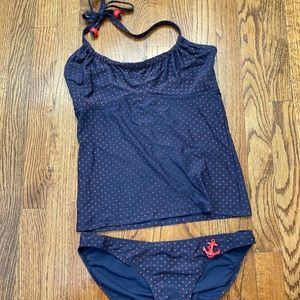 Zimmermann Navy And Red Polka Dot Tankini
